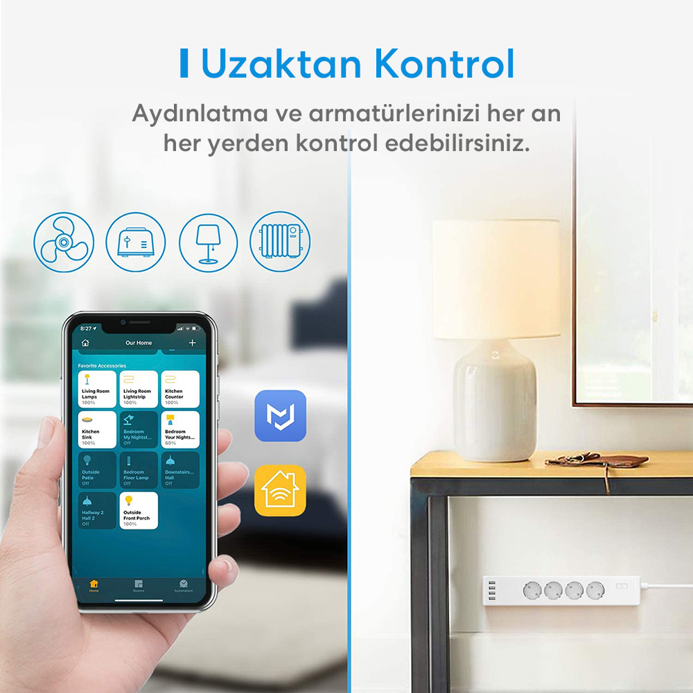 Meross Akıllı Çoklu Priz 4 Güç 4 USB 6973696564467
