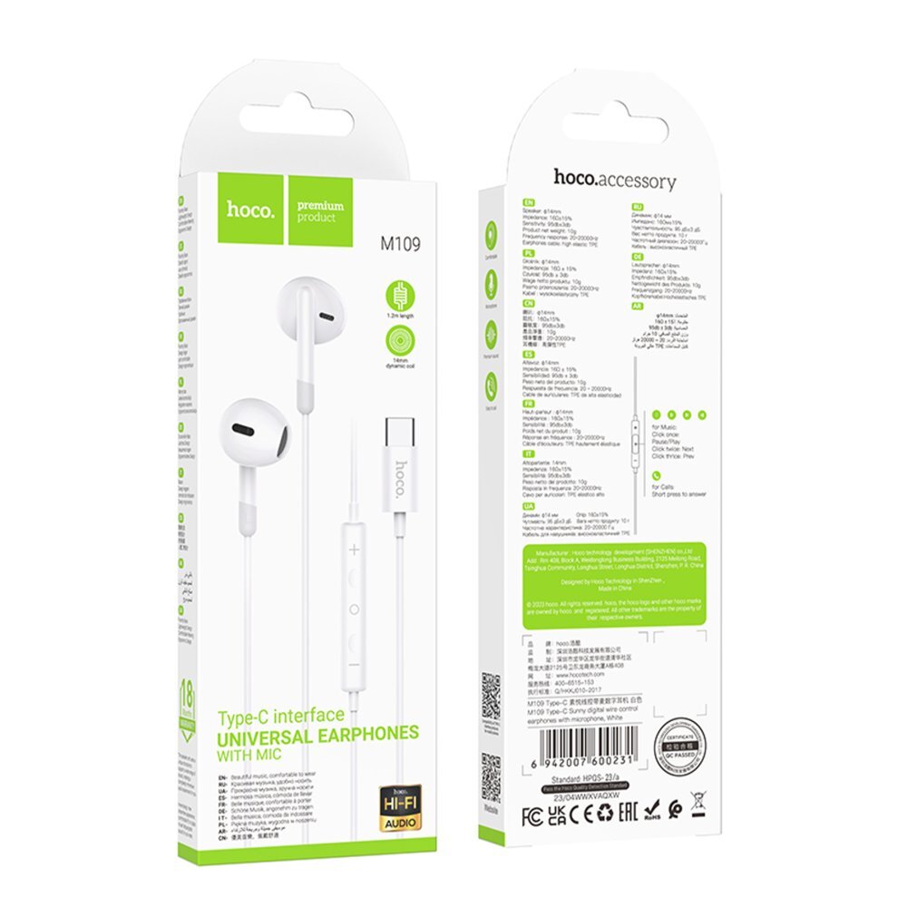 Hoco Type-C Mikrofonlu Kablolu Kulaklık - Beyaz 6942007600231