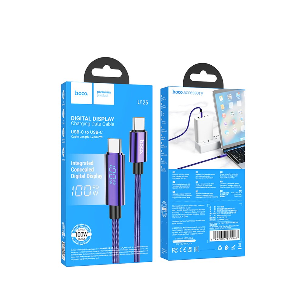 Hoco Benefit PD 100W TypeC to Type-C Kablo - Mor 6942007611947