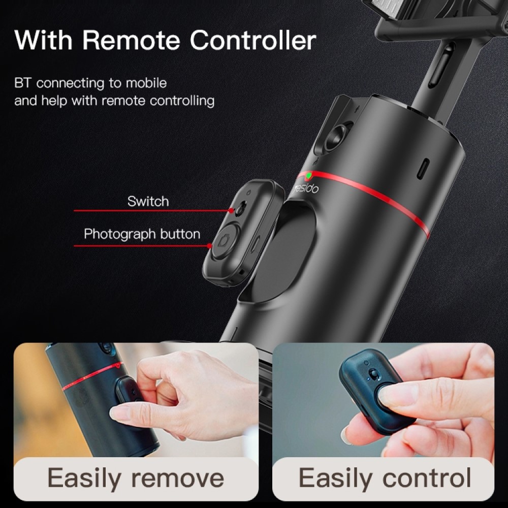 Yesido 360 Derece Yapay Zeka Yüz Takipli Tripodlu Selfie Çubuğu - Siyah 6942314400340