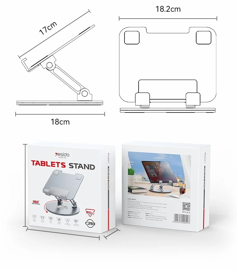 Yesido 360 Derece Ayarlanabilir Metal Tablet Standı - Gümüş 6942314400517