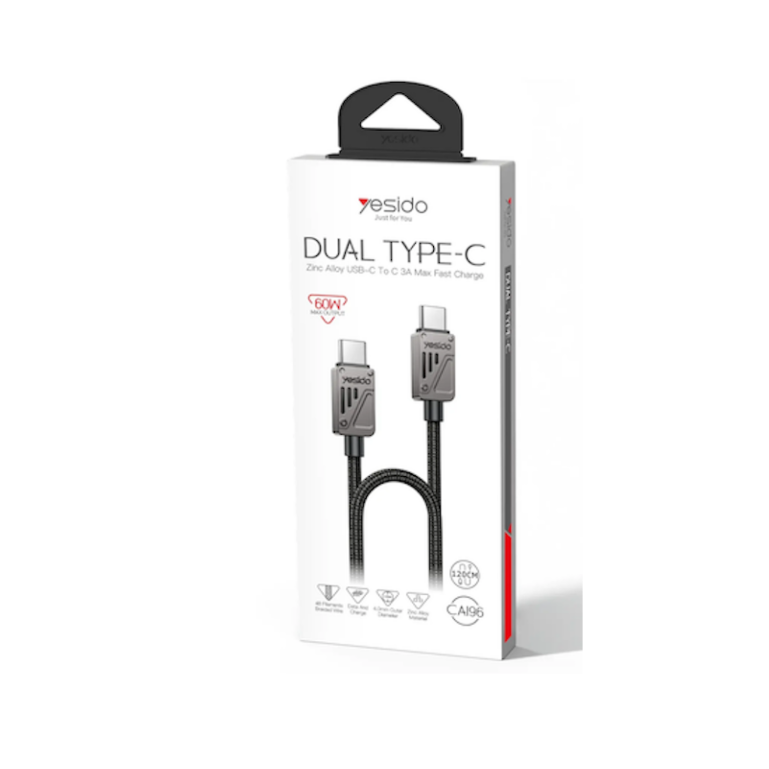 Yesido Car Play Uyumlu 60W Type-C Kablo 1.2M Siyah 6942314410318