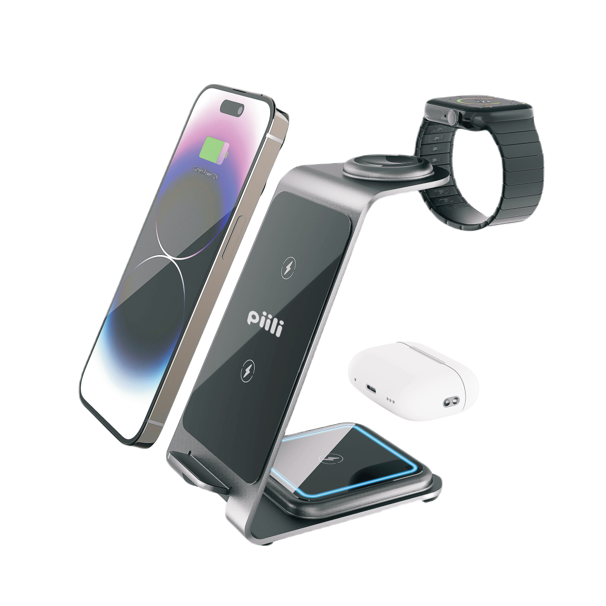 Piili 3 in 1 Aliminyum Şarj Standı - Siyah 6944629156219