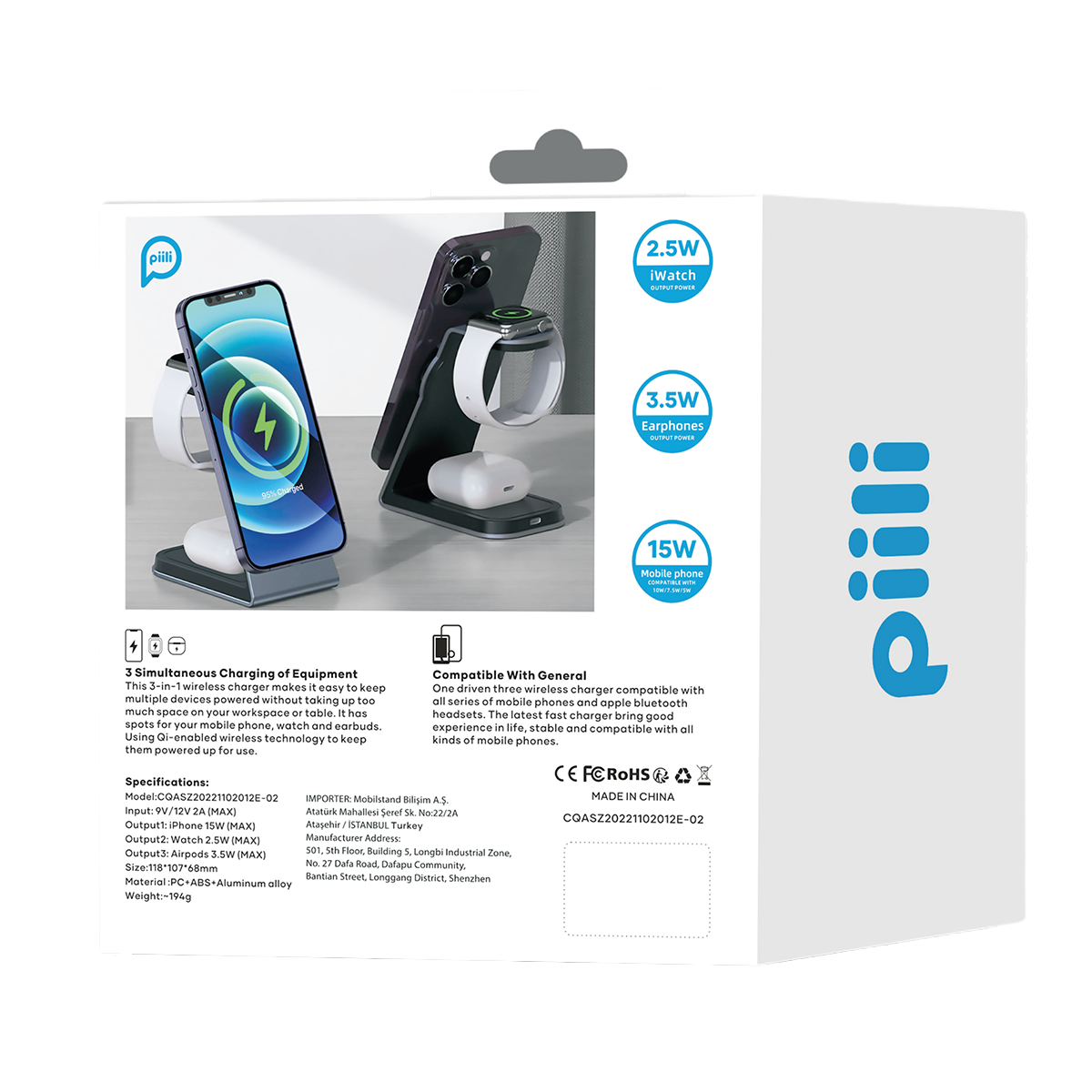 Piili 3 in 1 Aliminyum Şarj Standı - Beyaz 6944629156233