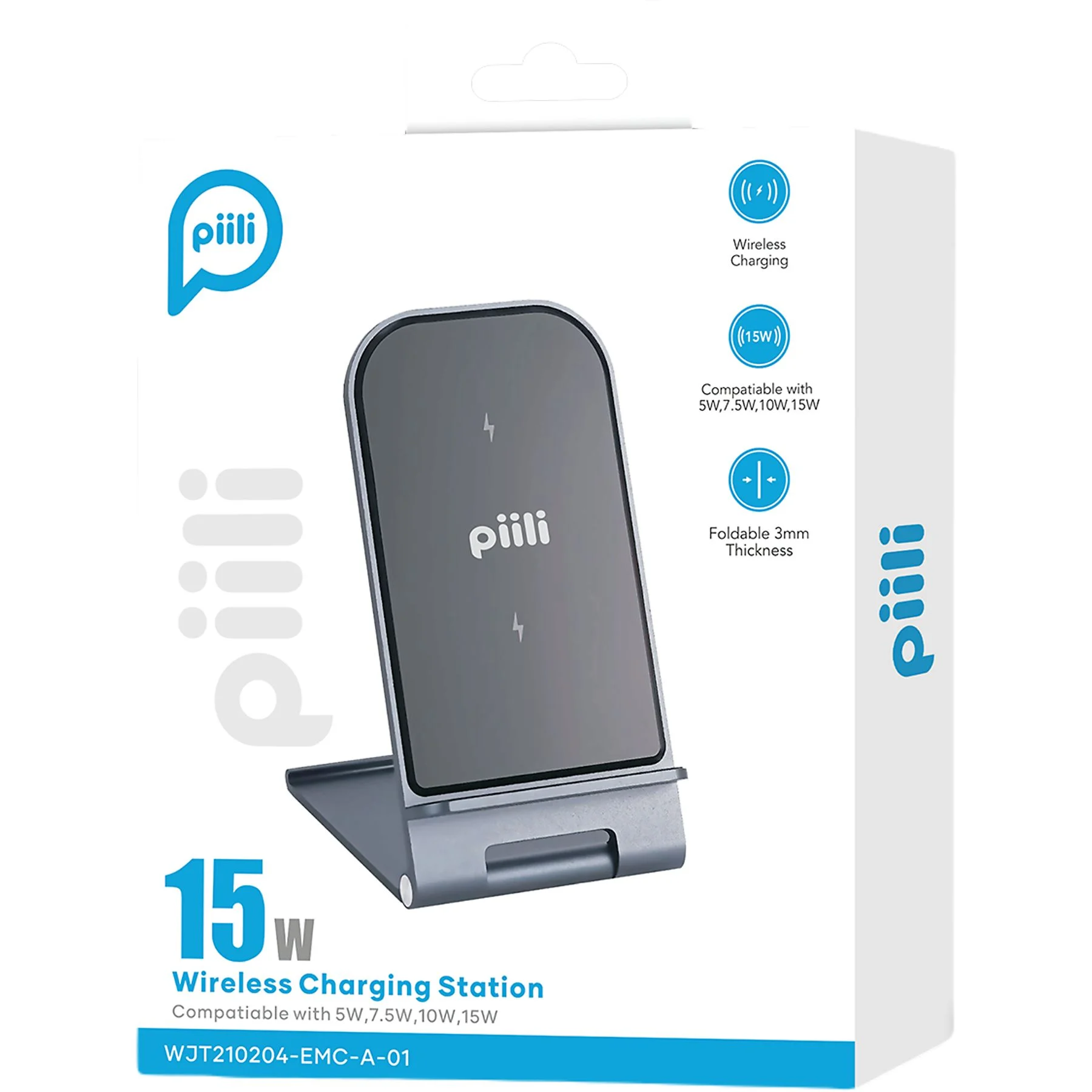 Piili Aliminyum Kablosuz Şarj Standı - Siyah 6944629156370