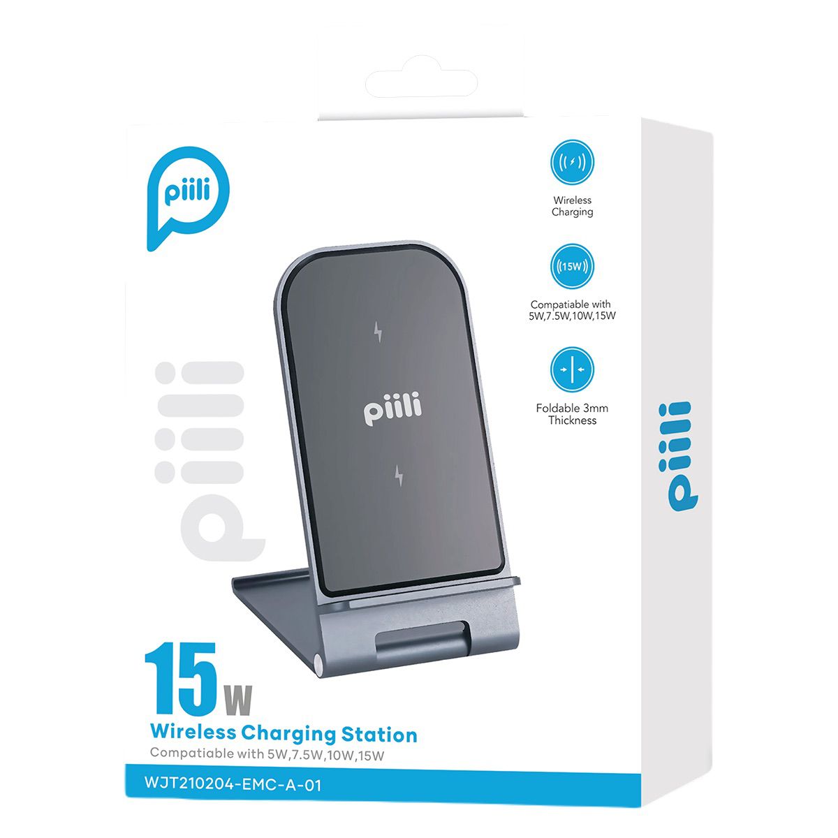 Piili Aliminyum Kablosuz Şarj Standı - Siyah 6944629156370