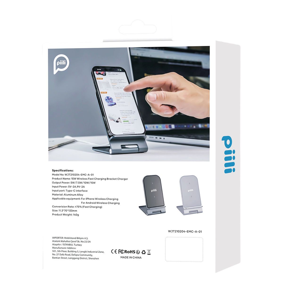 Piili Aliminyum Kablosuz Şarj Standı - Beyaz 6944629156394