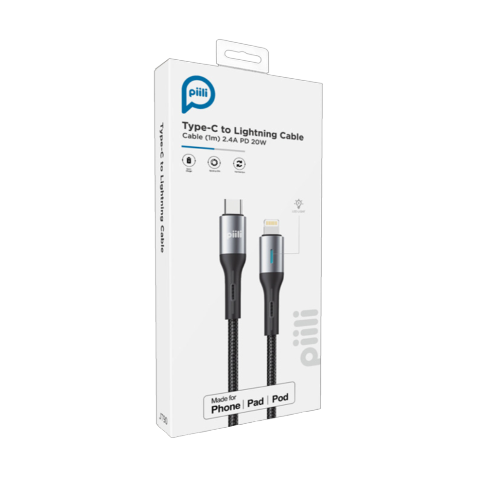 Piili Type-C to Lightning Kablo 1m. - Siyah 6944629159272