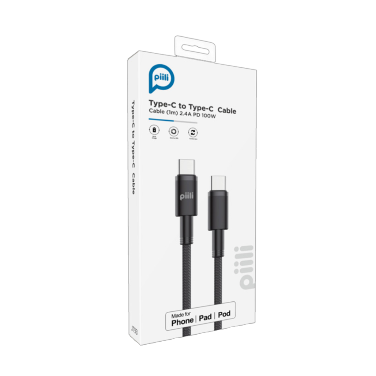 Piili  100 W Type-C to Type-C Cable 1m. - Siyah 6944629159296