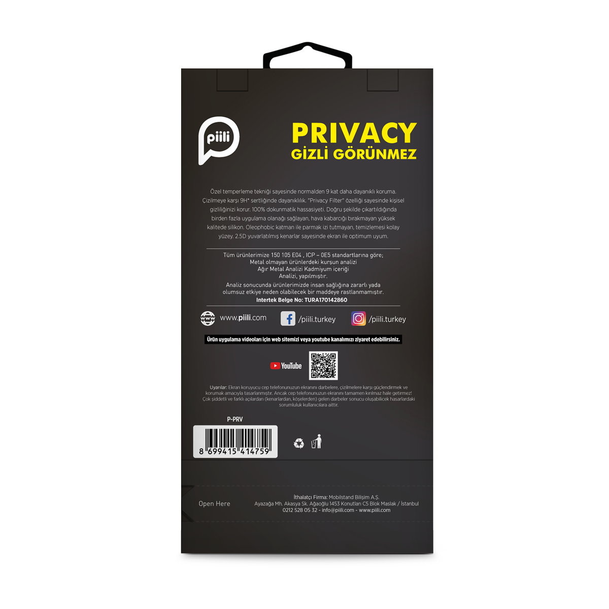 Piili iPhone 15 Privacy Ekran Koruyucu 6944629161831