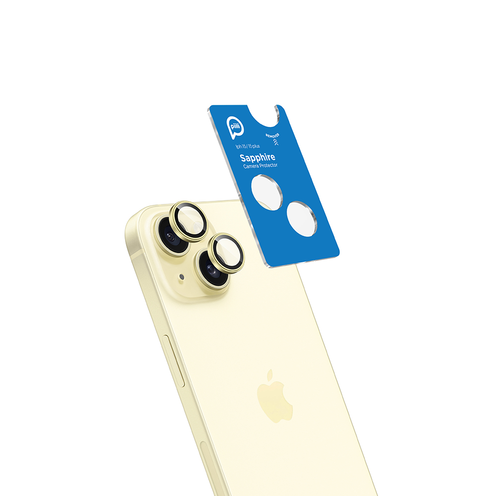 Piili iPhone 15/15 Plus Safir Lens Koruyucu-Sarı 6944629162678