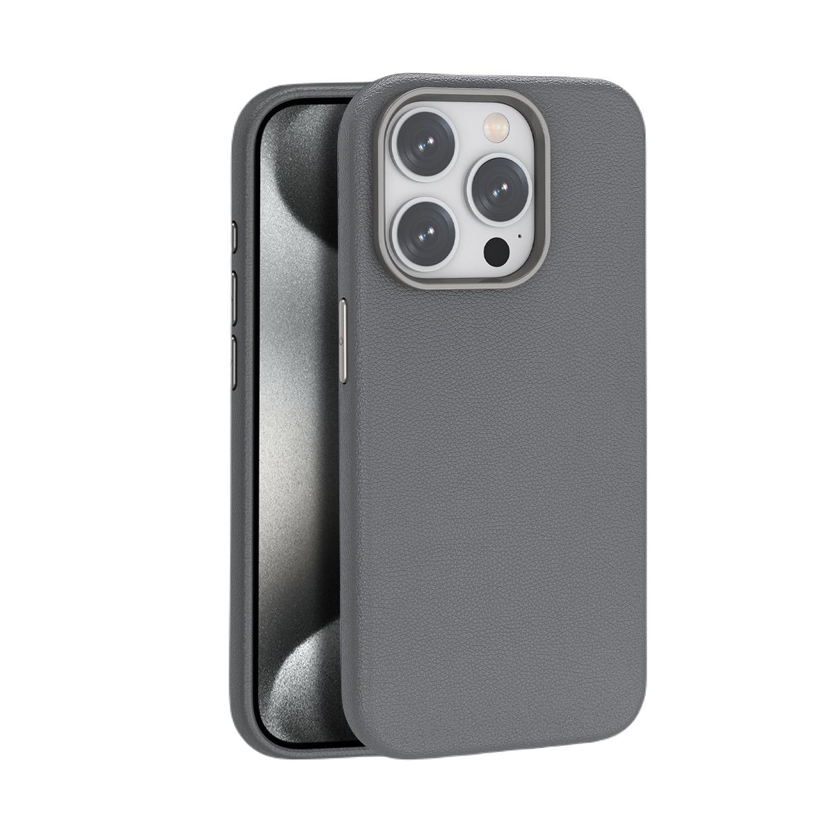 Piili iPhone 15 Deri MagSafe Kılıf - Gri 6944629163491