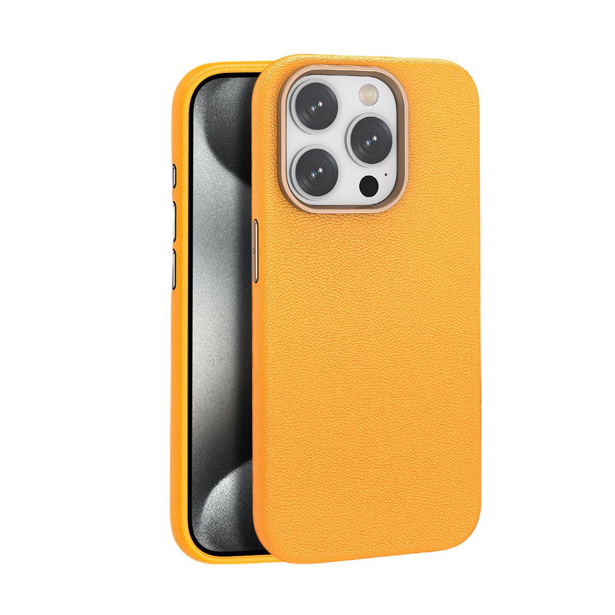 Piili iPhone 15 Pro Deri MagSafe Kılıf - Sarı 6944629163538