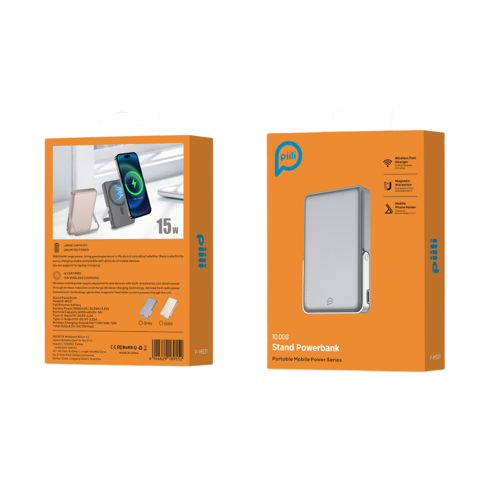 Piili Standlı MagSafe Powerbank 10.000 Mah Grey 6944629189576