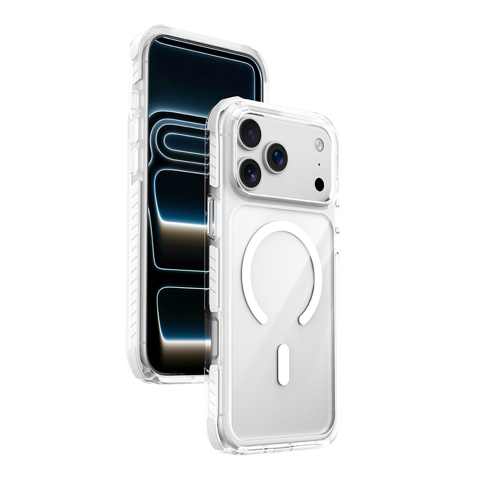 Njoyny Combat 3 Katmanlı iPhone 18 Pro MagSafe Kılıf - Beyaz 6944629213677