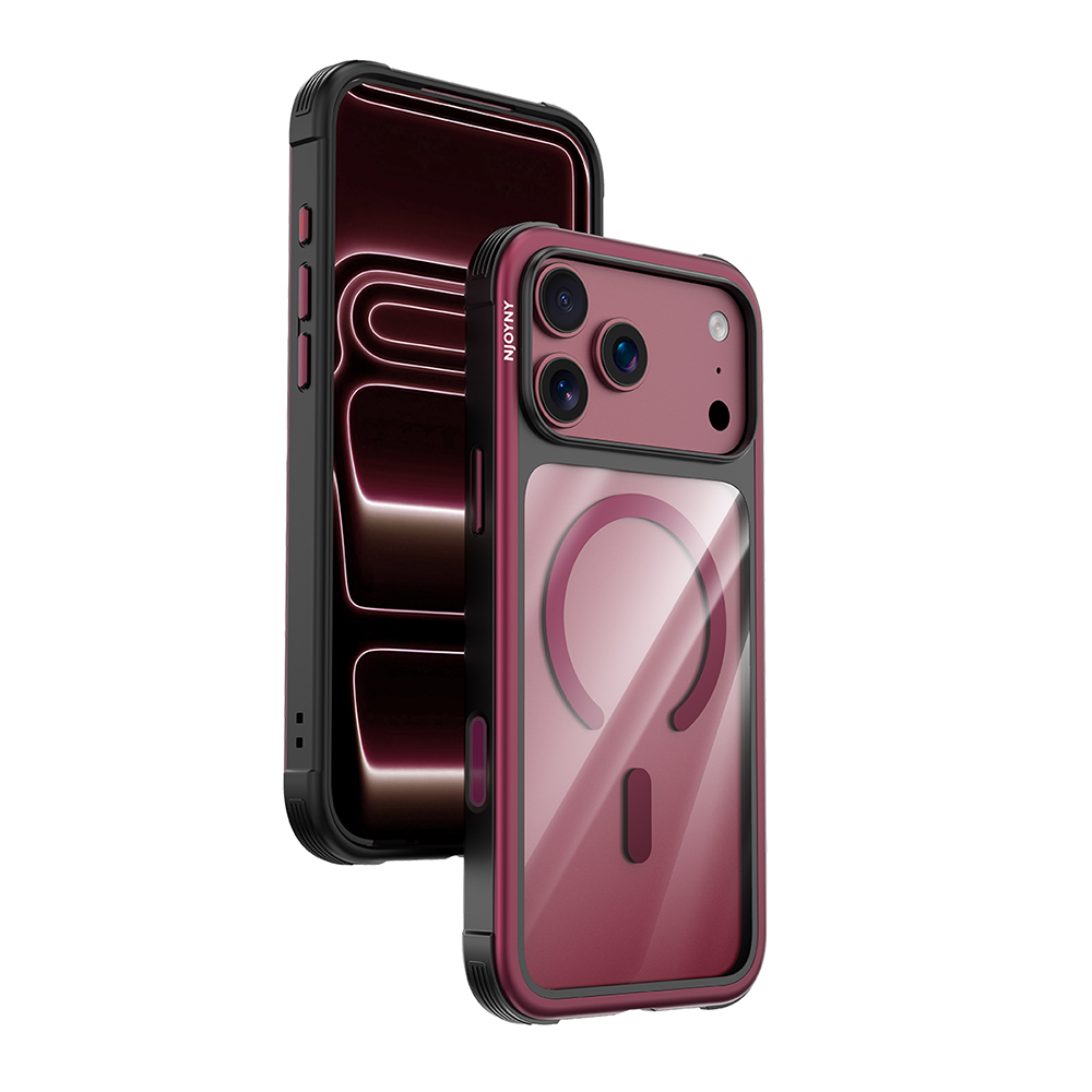 Njoyny Steel Armor iPhone 18 Pro Max MagSafe Kılıf - Bordo 6944629214193