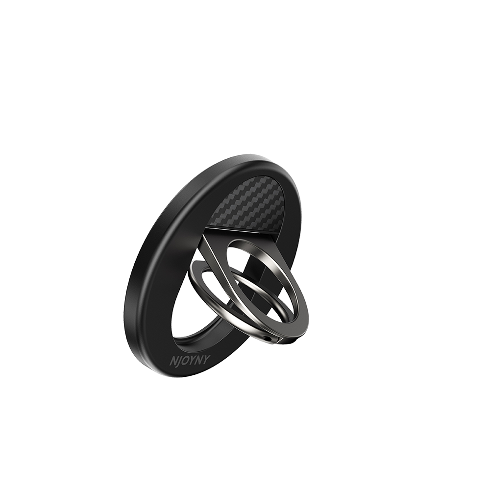 Njoyny Double Ring Fiber Carbon Standlı Kılıf - Siyah 6944629215077