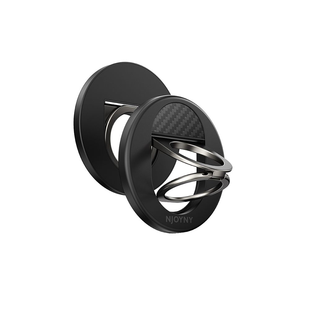 Njoyny Double Ring Fiber Carbon Standlı Kılıf - Siyah 6944629215077