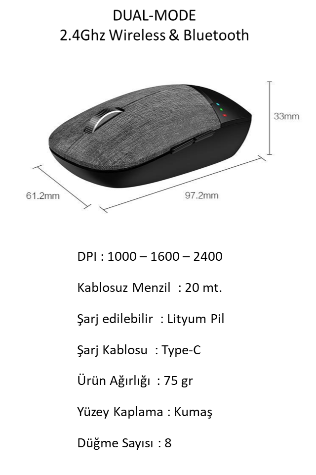 FD 2.4G&BT4.0 Wi-Fi Dual Mode Rechargeable 300 mAh 6957659005273