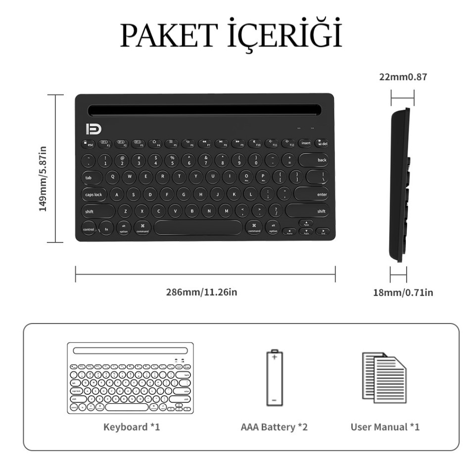 FD Three Bluetooth Klavye - Beyaz Pembe 6957659005433