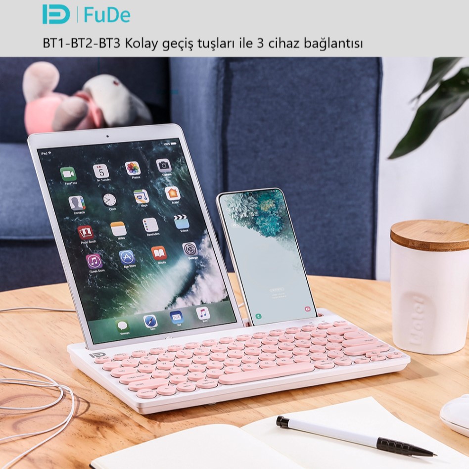 FD Three Bluetooth Klavye - Beyaz Pembe 6957659005433