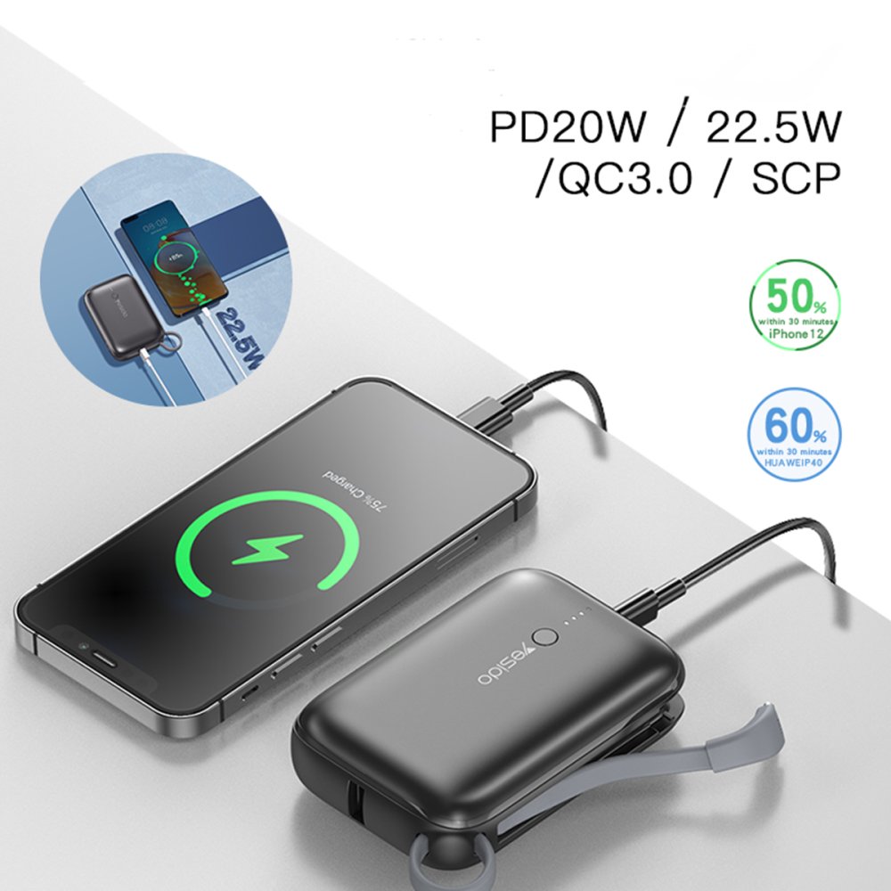 Yesido 10.000 mAh USB3.0 PD Hızlı Şarj Powerbank - Siyah 6971050264411