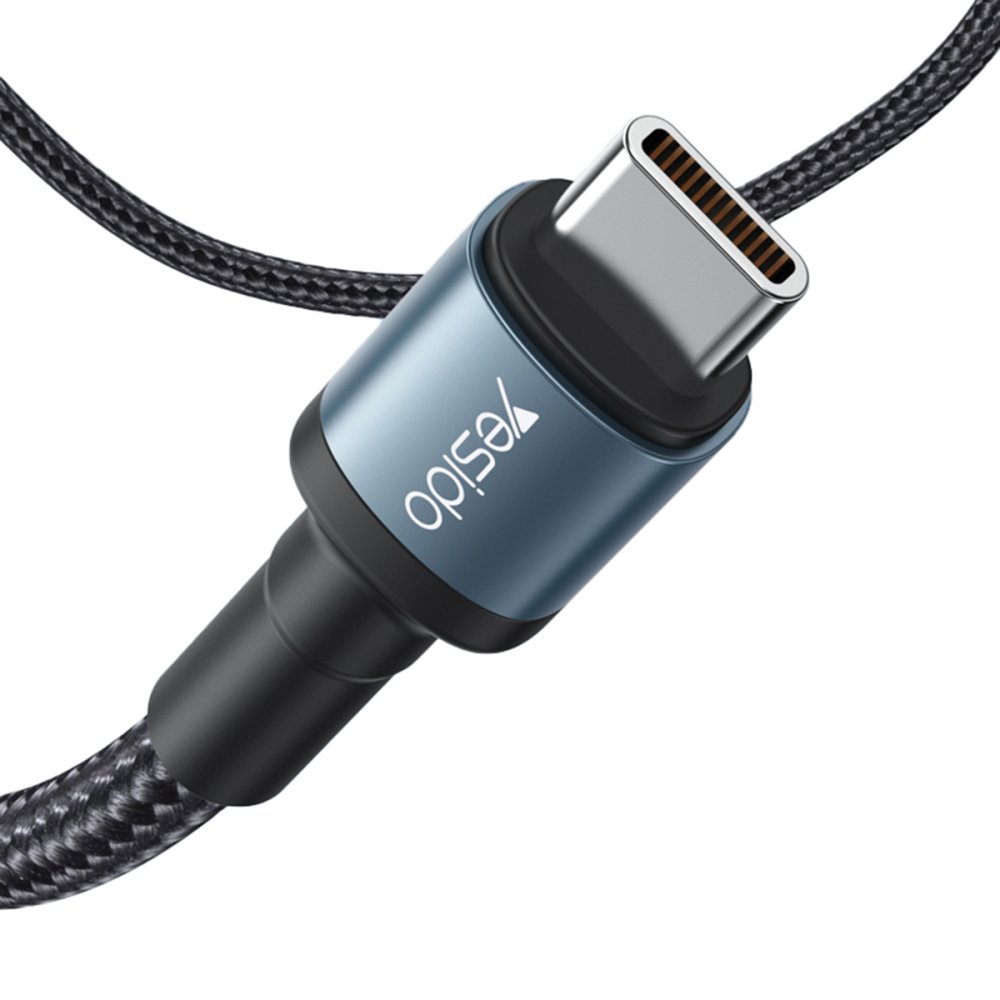 Yesido 1.2M 60W Hasırlı Type-C to Type-C PD Hızlı Şarj Kablosu - Siyah 6971050265258