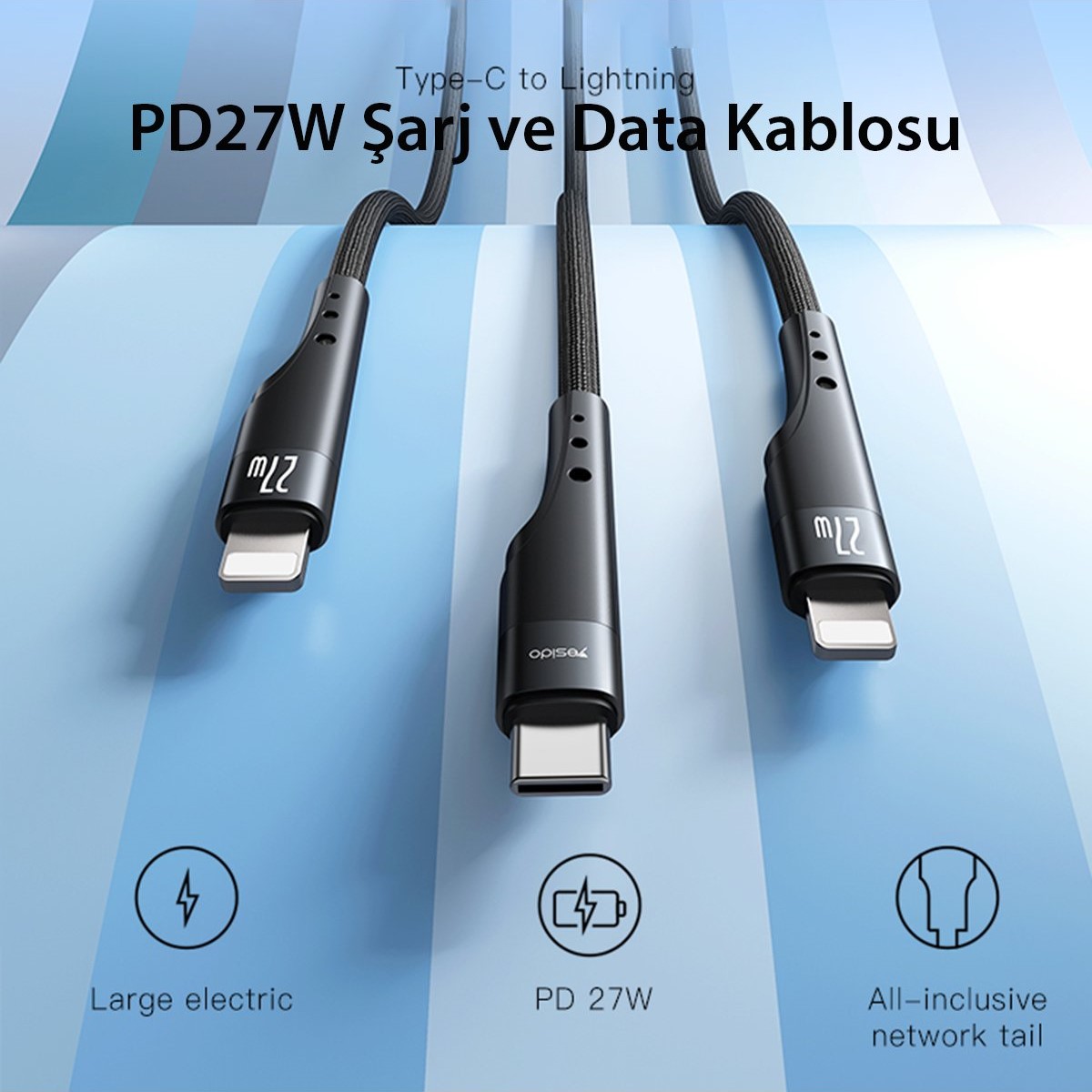 Yesido 3M 27W Type-C to Lightning Hızlı Şarj Kablo 6971050268839