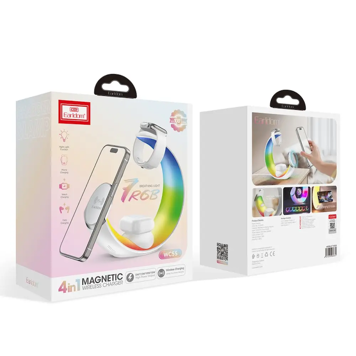 Earldom 15W RGB Kablosuz Şarj Standı - Beyaz 6973232088631