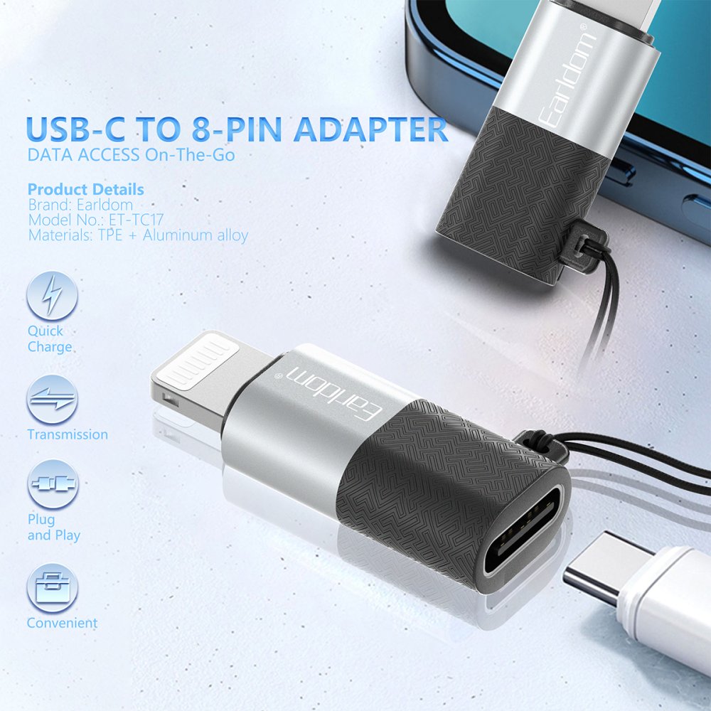 Earldom Type-C to Lightning Dönüştürücü - Gümüş 6973965933345