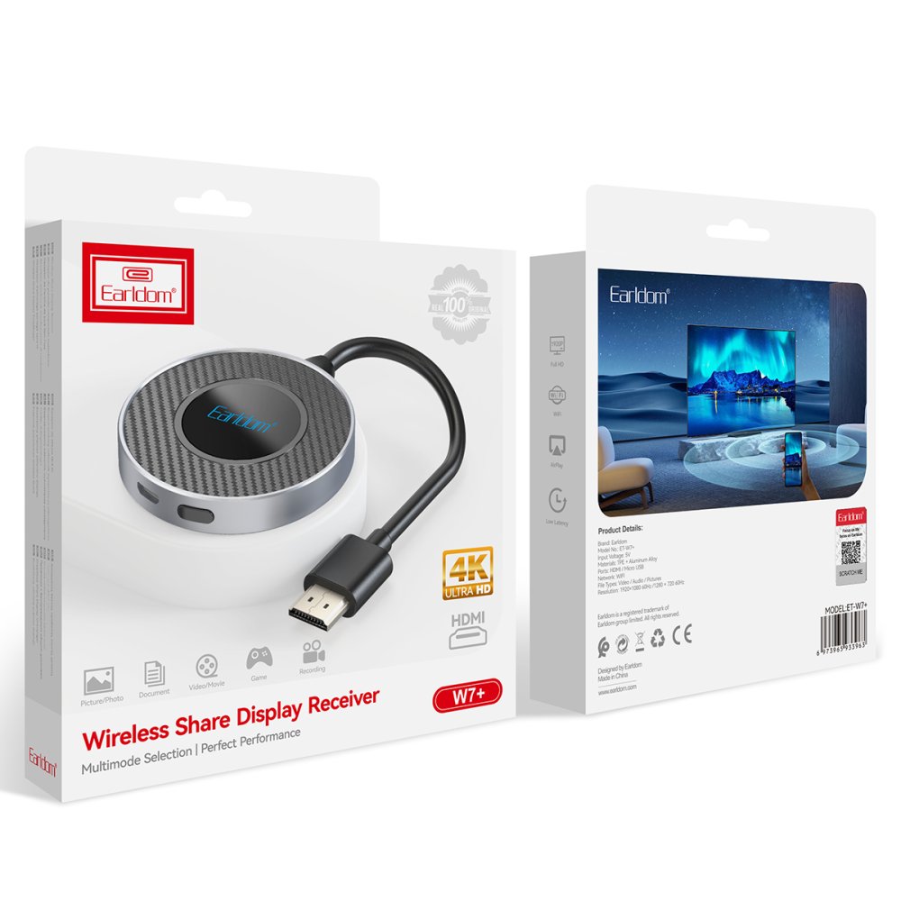 Earldom 4K Kablosuz Görüntü Aktarıcı - Gümüş 6973965933963