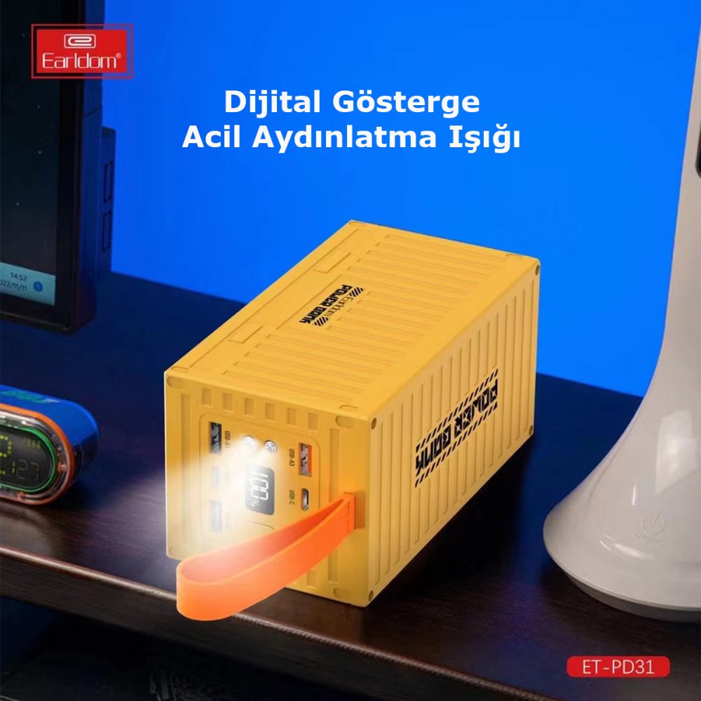 Earldom 60000 mAh Dijital Hızlı Powerbank-Sarı 6973965935820