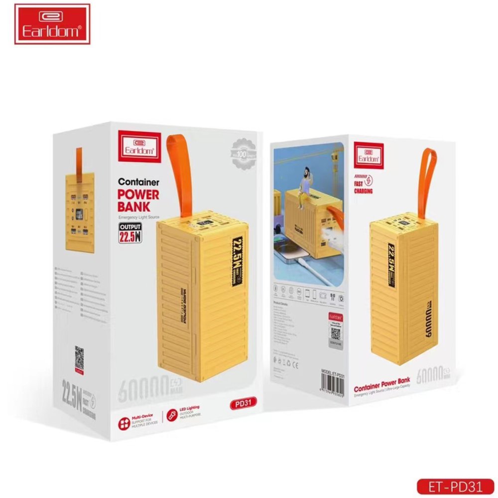 Earldom 60000 mAh Dijital Hızlı Powerbank-Sarı 6973965935820