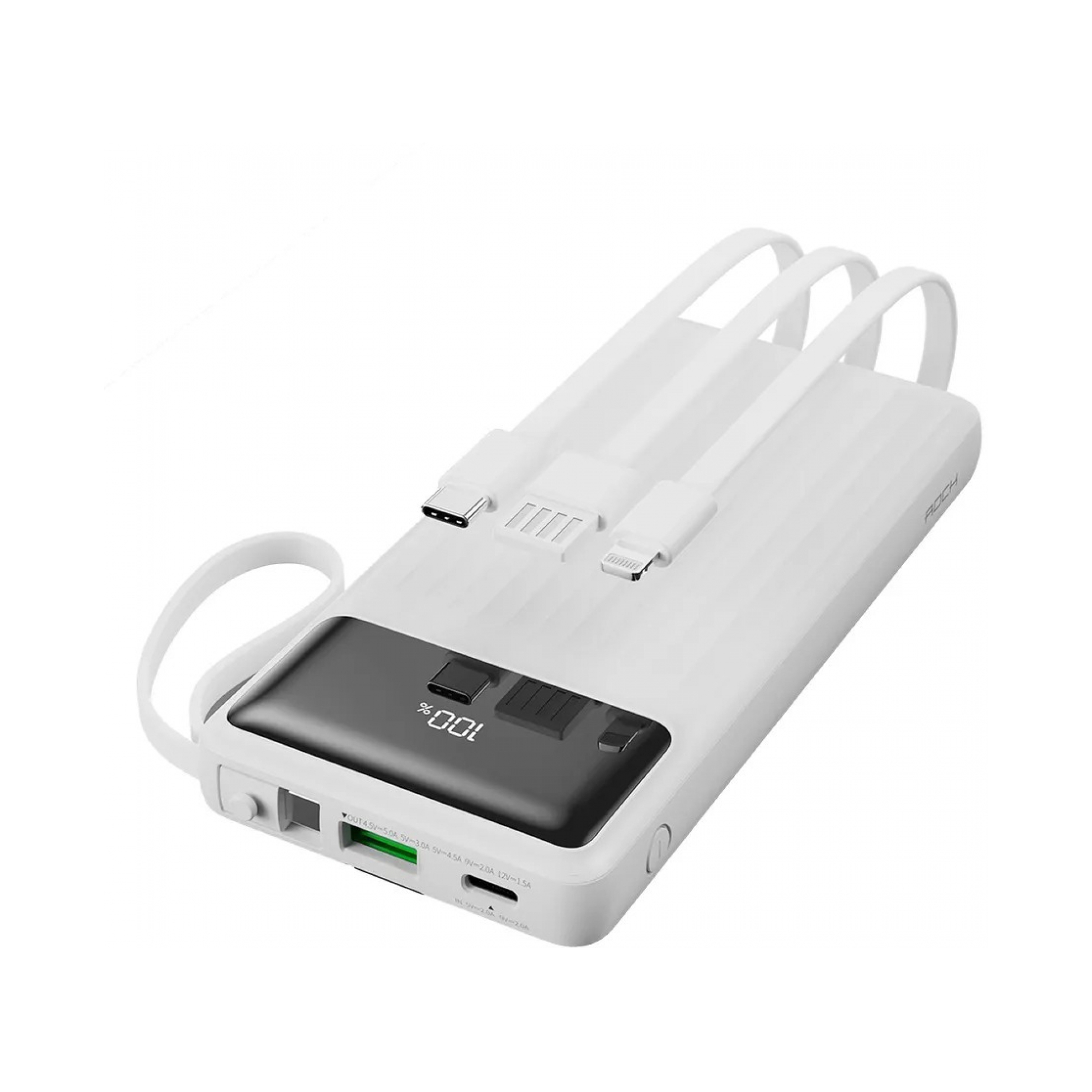 Rock PD Hızlı Şarj 10000 mAh Kablo PowerBank-Beyaz 6974282123327