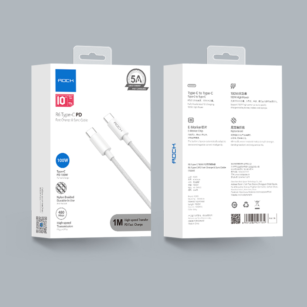 Rock 100W Type-C 5A PD 2 Mt. Şarj ve Data Kablosu 6974282127882