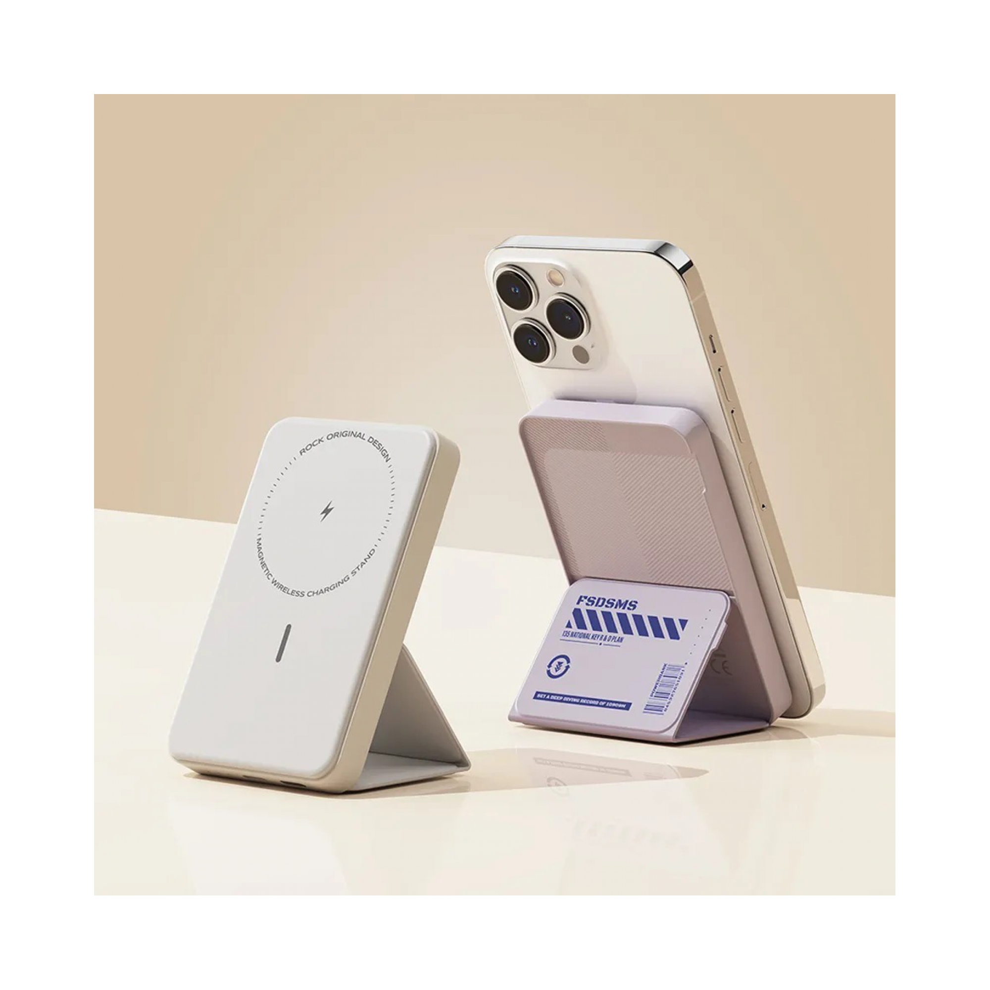 Rock 5000 mAh 20W MagSafe Standlı Powerbank-Bej 6974282129190