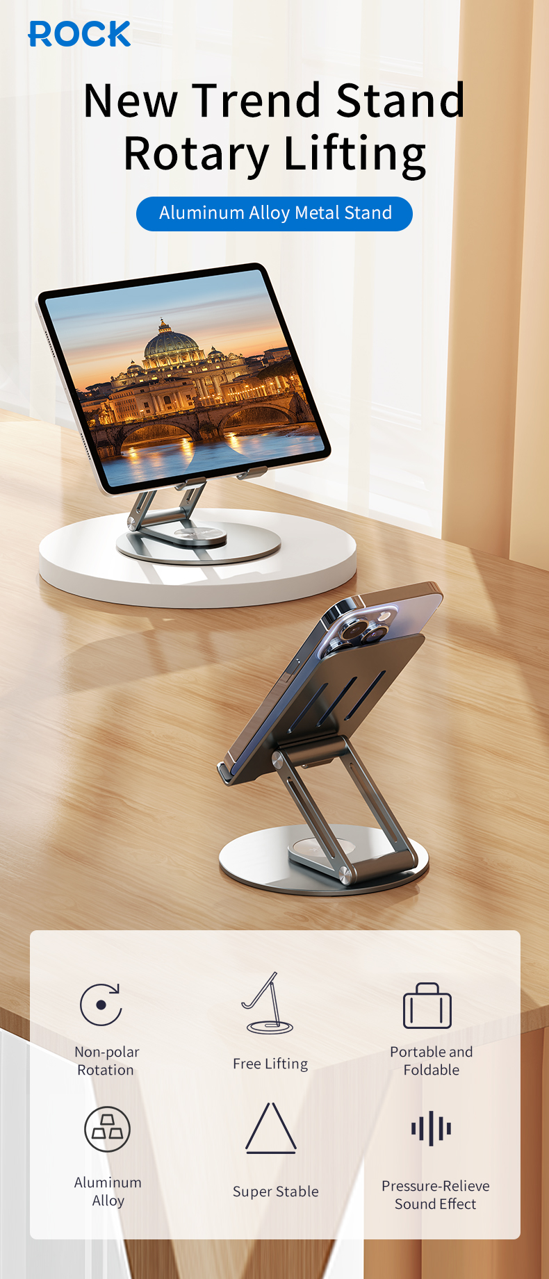 Rock Katlanabilir 360 Dönebilen Metal Stand 6974282129275