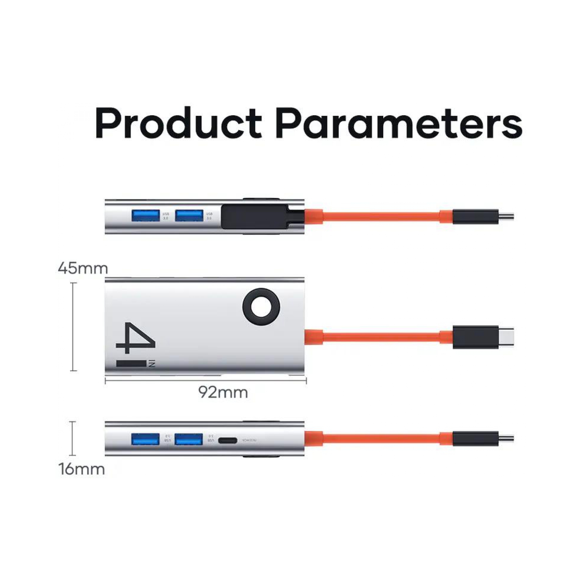 Rock Multi Fonksiyon 4 in 1 Type-C Dönüştürücü 6975653080881