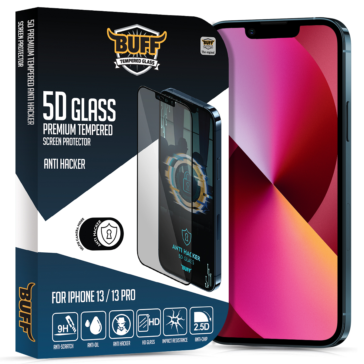 Buff iPhone 13/13 Pro 5D Anti Hacker EkranKoruyucu 8682750457239