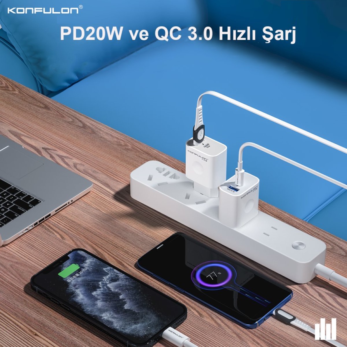 Konfulon 20W Type-C ve Usb 3.0 Şarj Adaptörü 8683140622848