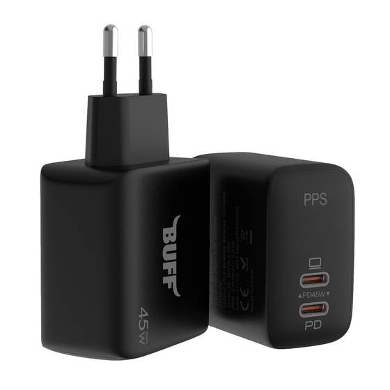 Buff 45W Hızlı Şarj Cihazı Dual PD Type-C - Siyah 8683548213990