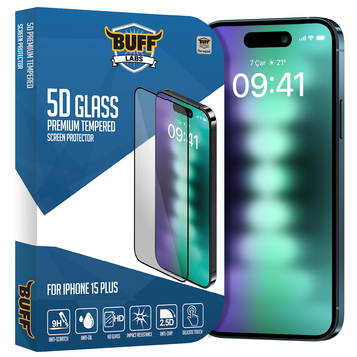 Buff iPhone 15 Plus 5D Glass Ekran Koruyucu 8683548216878