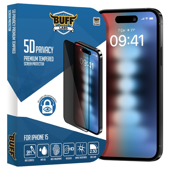 Buff iPhone 15 5D Privacy Ekran Koruyucu 8683548216922