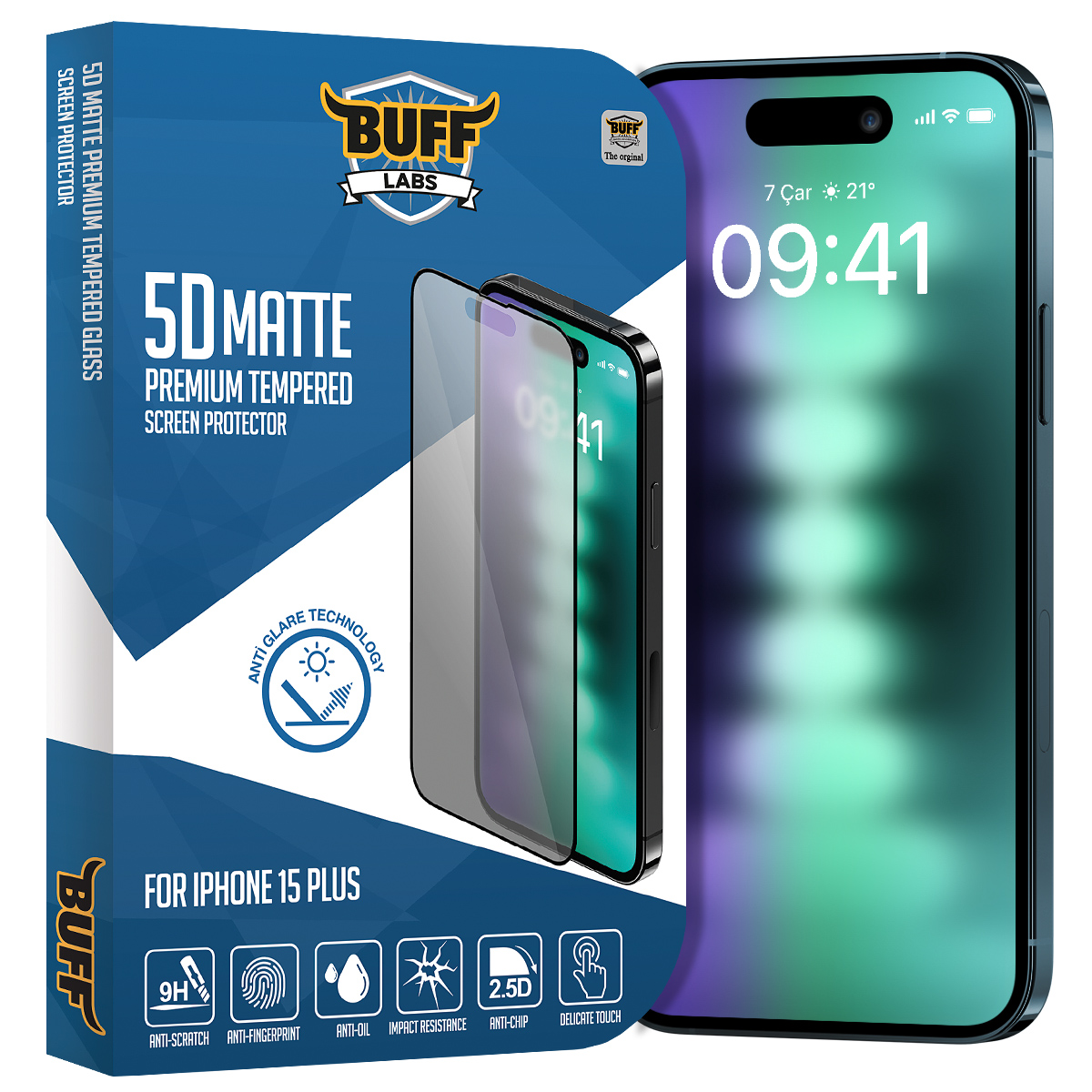 Buff iPhone 15 Plus 5D Matte Ekran Koruyucu 8683548216953