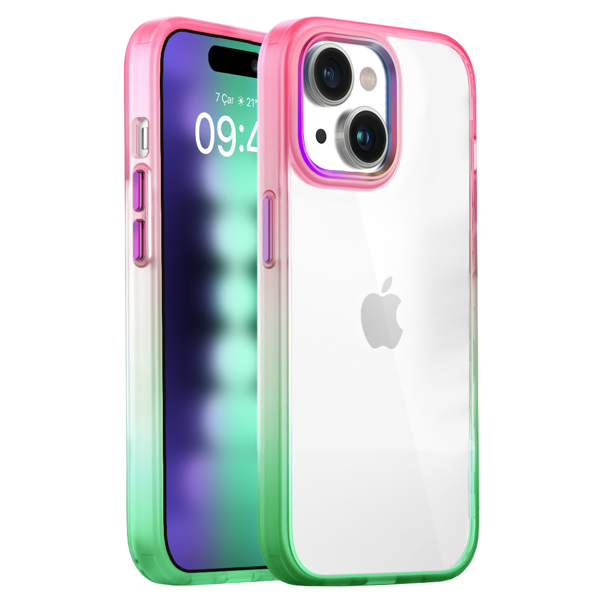 Buff iPhone 15 Plus Air Bumber Rainbow Kılıf-Yeşil 8683548217196