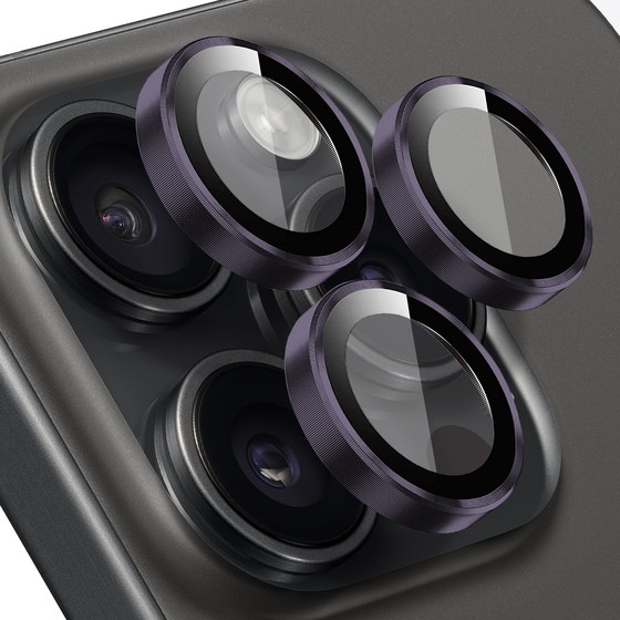 Buff iPhone 15 Pro/Max Metal Lens Koruyucusu-Mor 8683548219442