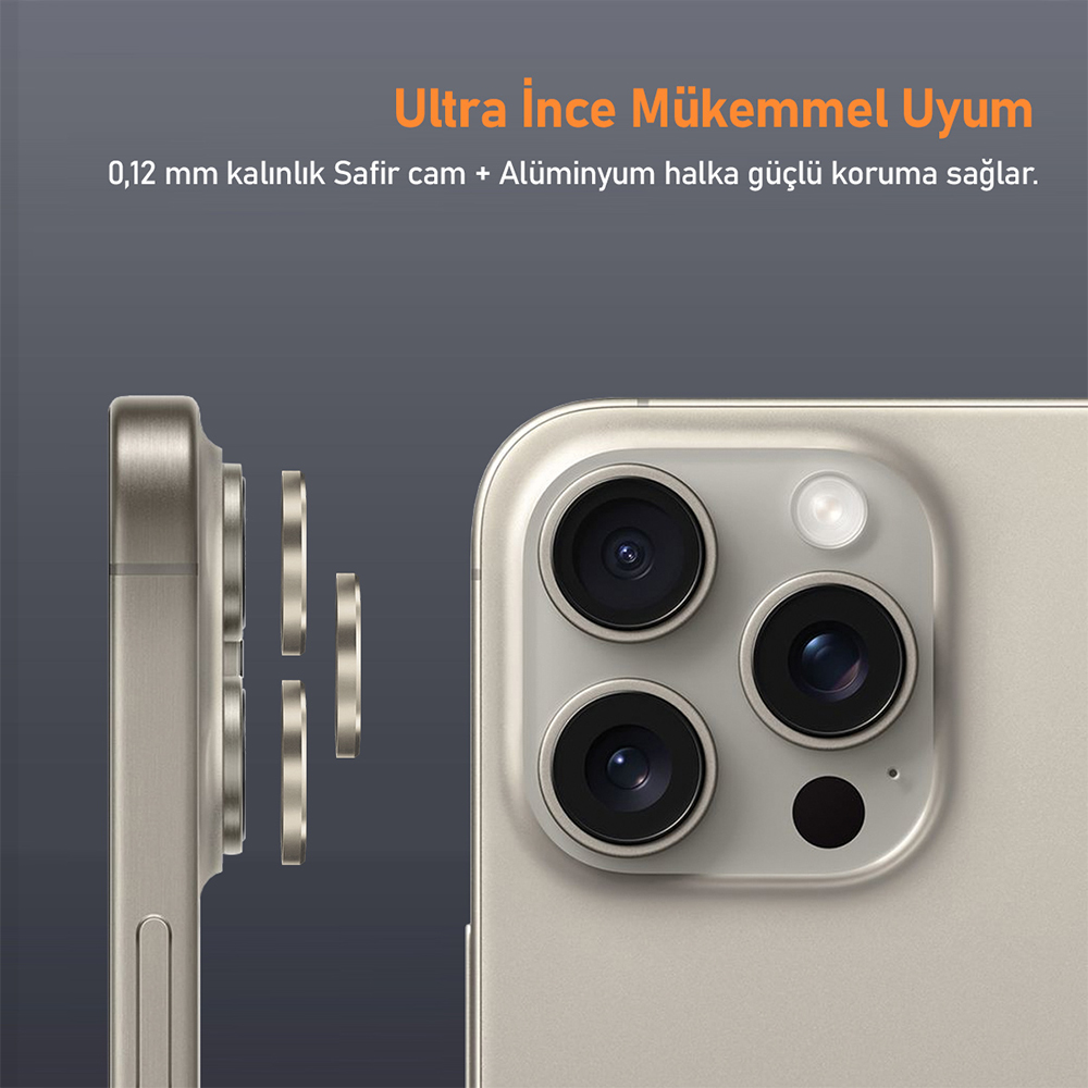Buff iPhone 15 Pro Max / 15 Pro Titanyum Lens-Gri 8683548219640