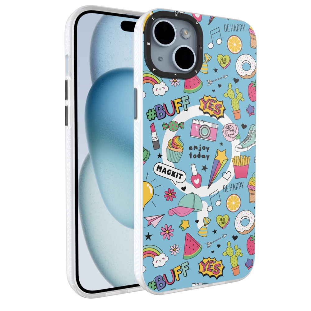 Buff iPhone 15 MagKit Desenli Kılıf Blue Junior 8684387700207