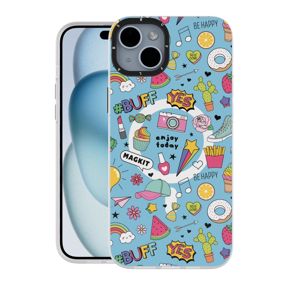 Buff iPhone 15 MagKit Desenli Kılıf Blue Junior 8684387700207