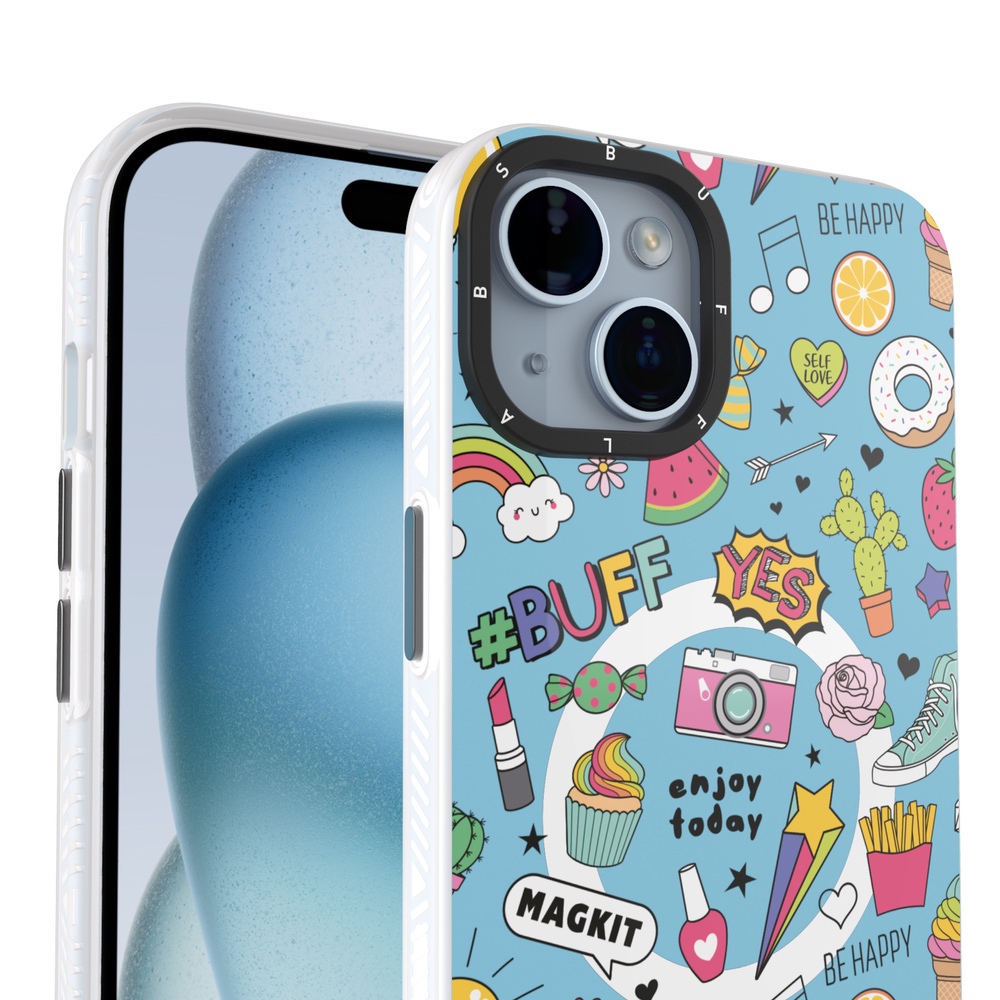 Buff iPhone 15 MagKit Desenli Kılıf Blue Junior 8684387700207
